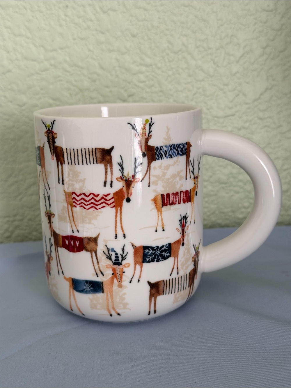Williams Sonoma Ceramic Reindeer Pattern Coffee Mug in White